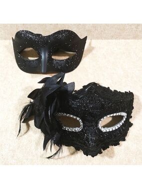Venetian His and Hers Masquerade Couples Black Mask Set new